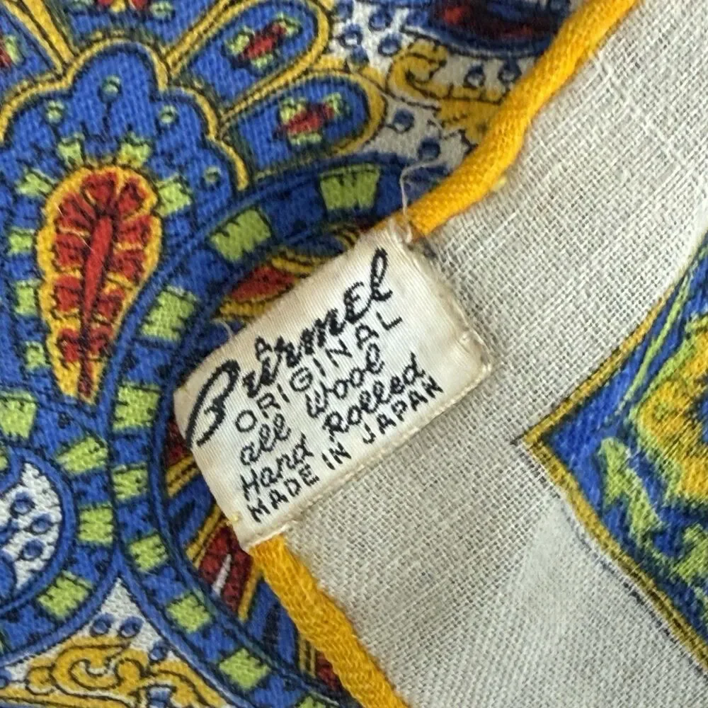 VTG BURMEL HAND-ROLLED ALL WOOL SQUARE SCARF PAISLEY ABSTRACT 24